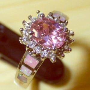 Gorgeous 925 Sterling Silver Pink Opal Rings 8 1/2